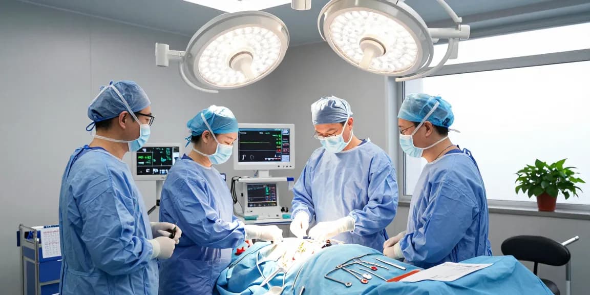 Focused surgical team preparing for Bel kayması ameliyatı in a modern clinic setting.