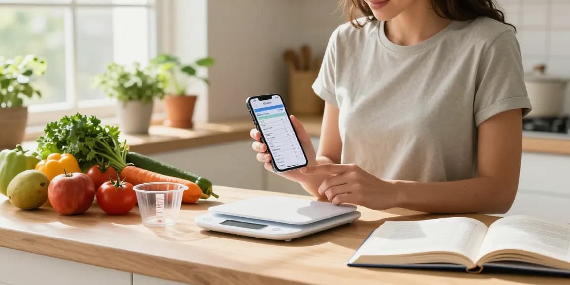 Healthy meal preparation with the best AI macro tracker app in a bright kitchen.