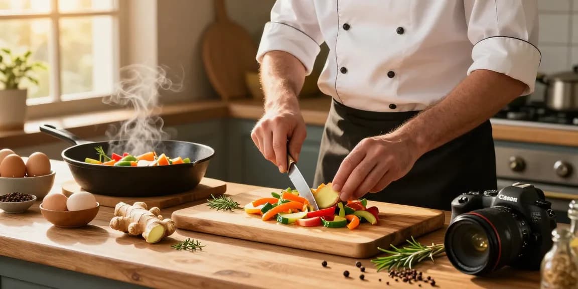A chef preparing a nutritious dish featuring เว็บสล็อต ingredients in a cozy kitchen, capturing the essence of healthy cooking.
