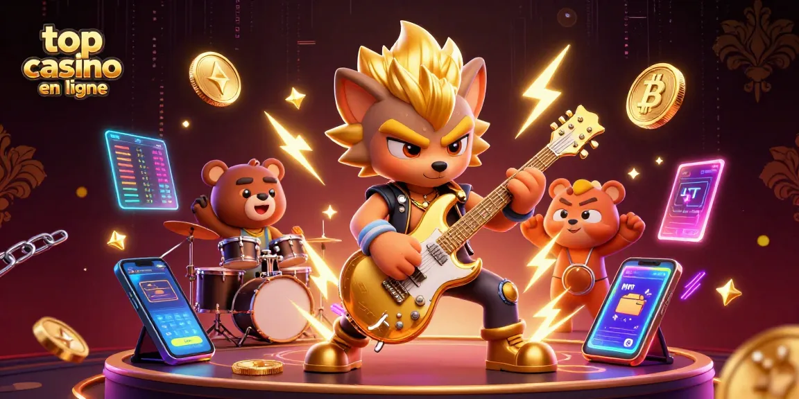 Plongez dans le monde des jeux avec le meilleur casino en ligne, animé par un loup rock star et un ours batteur.