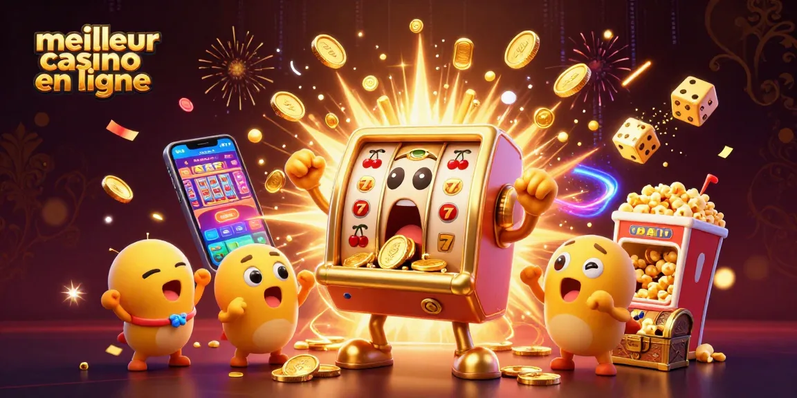 Gagnez avec le meilleur casino en ligne présent dans cette scène festive de machines à sous cartoon animées.