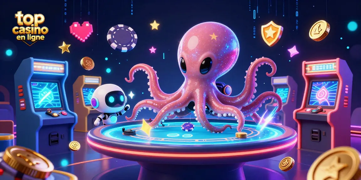Jouez aux jeux du top casino en ligne avec une illustration d'un octopus extraterrestre et un robot dans une ambiance dynamique.