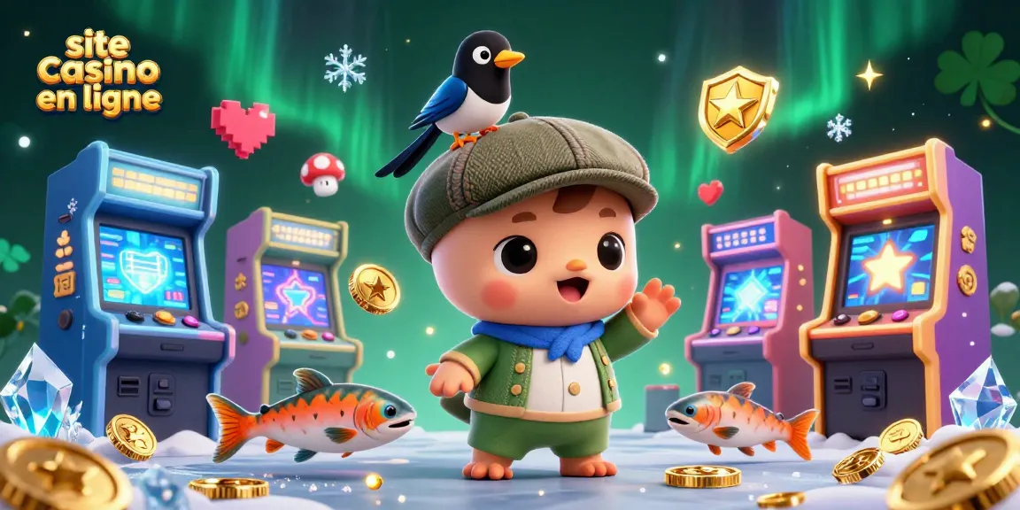 Visualisation ludique de site casino en ligne avec des personnages en 3D et des éléments de jeu colorés