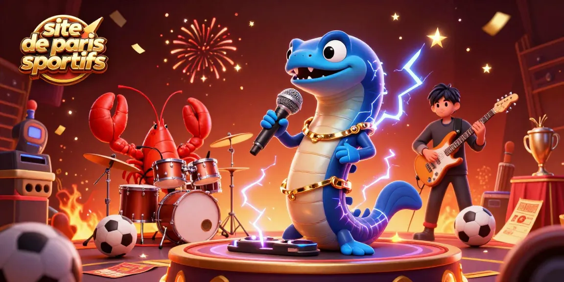 Illustration colorée d'un site de paris sportifs, avec des éléments de jeu et une ambiance festive sous-marine.
