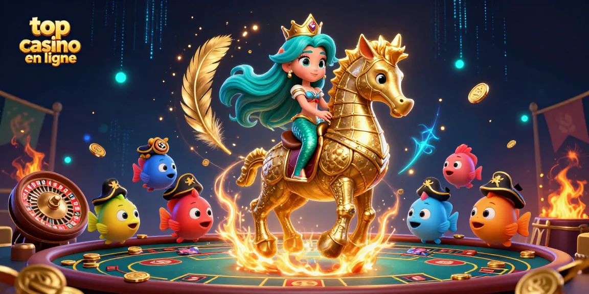 Jouer dans un top casino en ligne avec une princesse sirène et son hippocampe, entourés de poissons pirates.