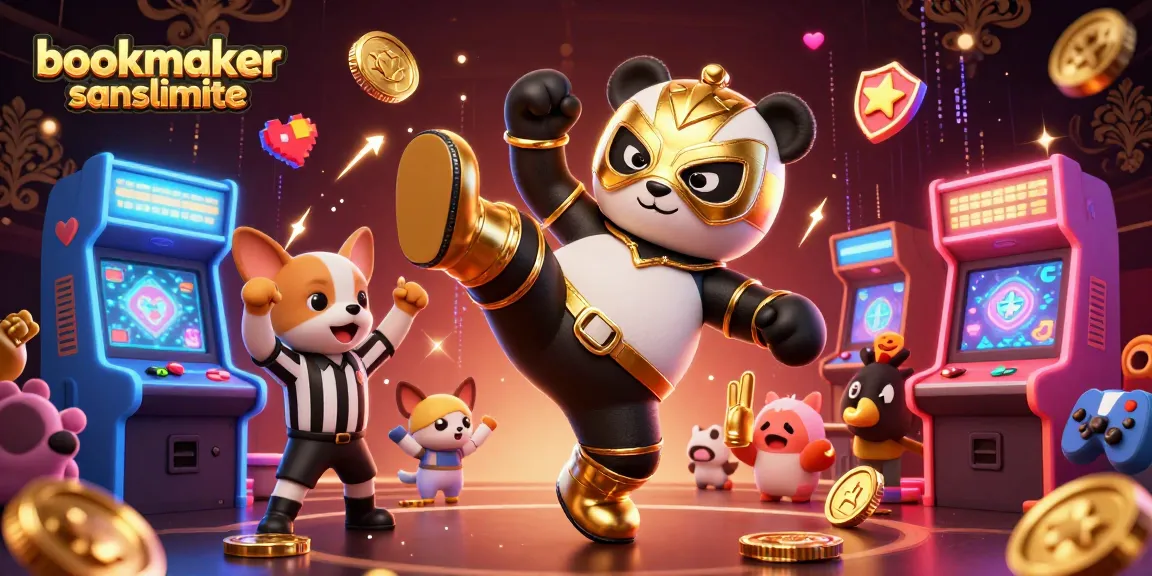 Parier sur bookmaker sans limite, illustration dynamique avec panda et chihuahua dans un casino
