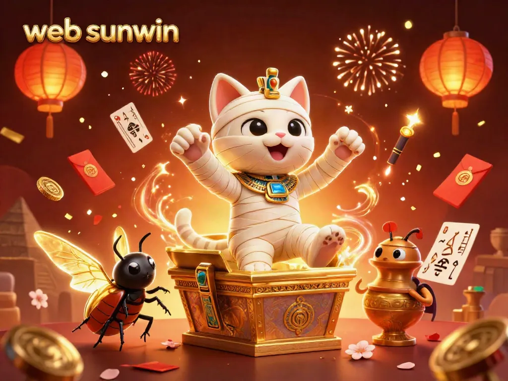 Uncover the thrills at web sunwin with an Egyptian mummy cat in a vibrant pyramid casino