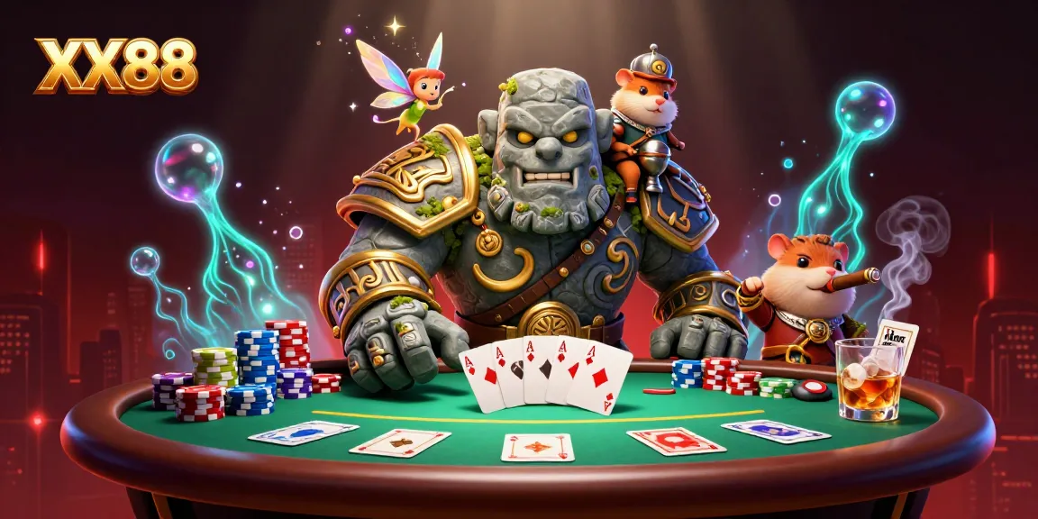 Experience the thrill at XX88 with vibrant poker action and enchanting characters.