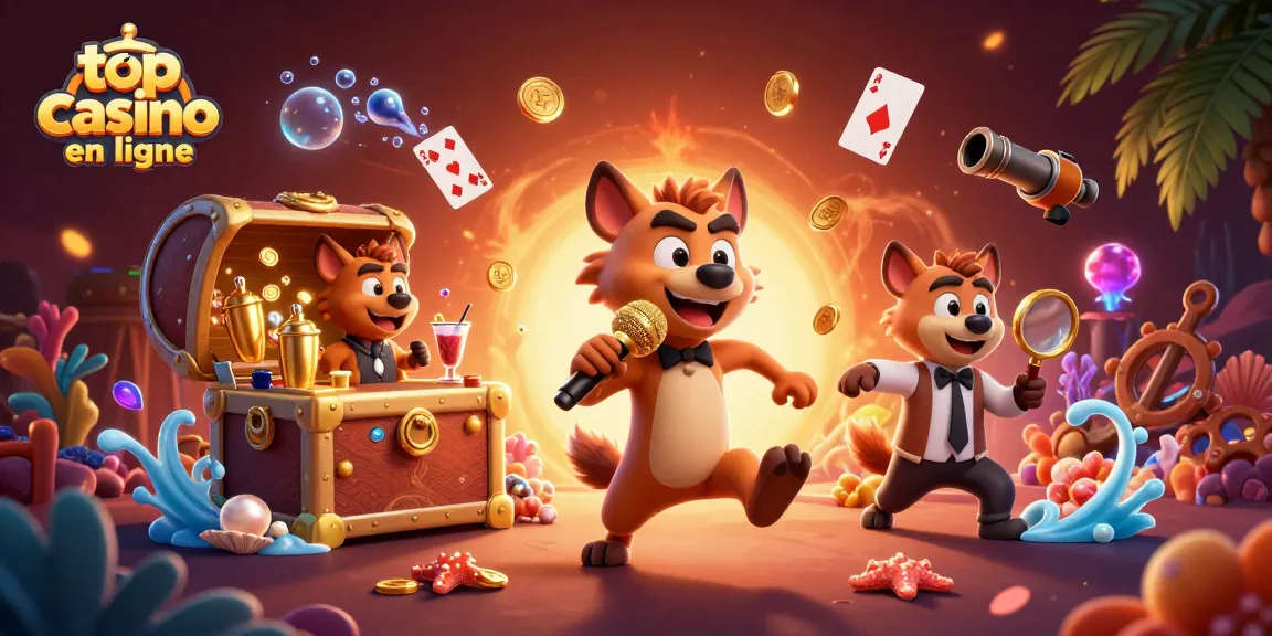 Vivez le top casino en ligne avec des hyènes dans une scène de casino colorée et animée.
