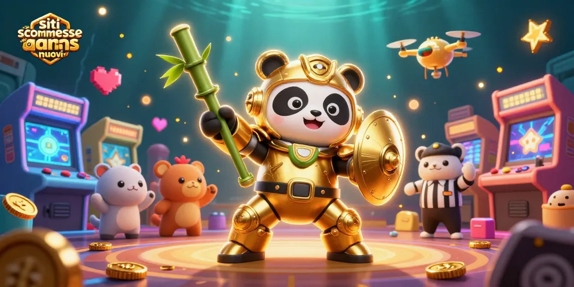 Scommetti nei siti scommesse non AAMS nuovi con il panda dorato in un'arena vivace.