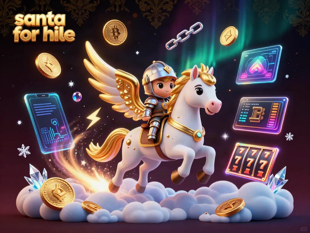 Experience the magic of Christmas with a vibrant scene featuring a celestial horse and festive elements surrounding santa for hire.