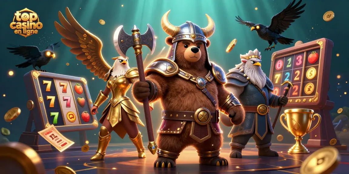 Gagnez gros aux jeux avec les stratégies du top casino en ligne présentant un ours Viking et un aigle.