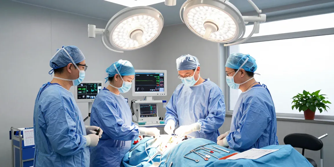 Focused surgical team preparing for Bel kayması ameliyatı in a modern clinic setting.