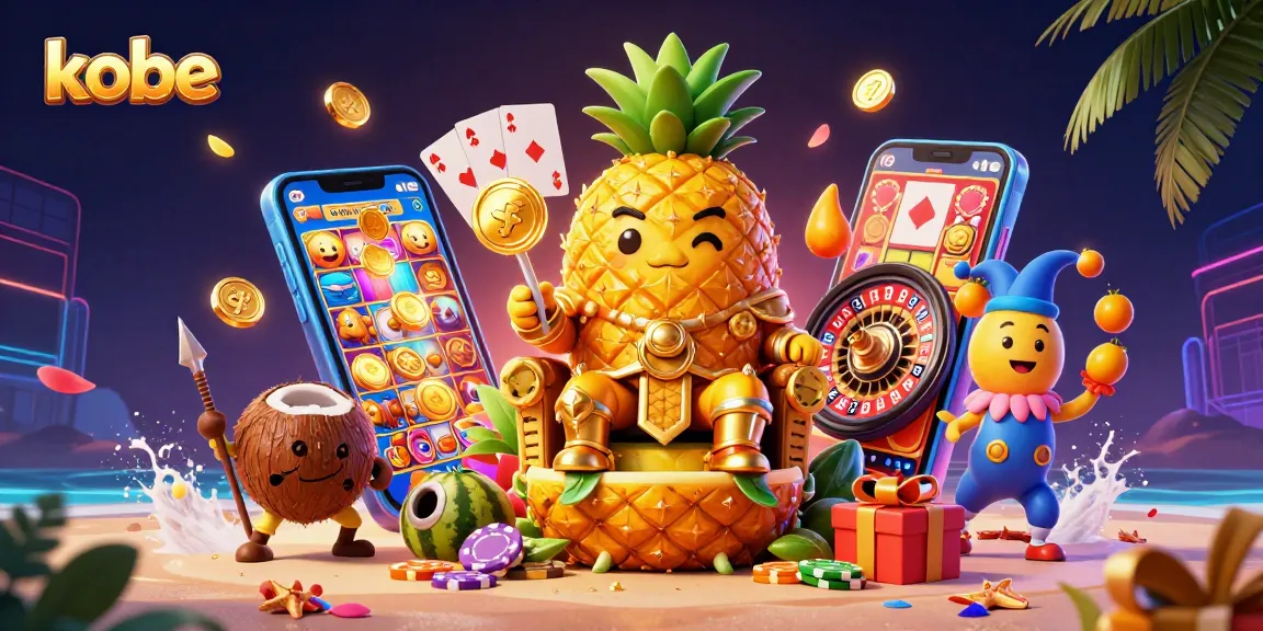 Engage in thrilling gaming with kobe as the golden pineapple king reigns over a vibrant casino scene.