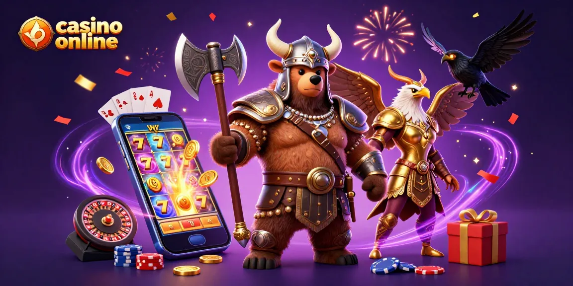 Joacă la casino online cu personaje magice și sloturi fascinante în această ilustrație vibrantă.