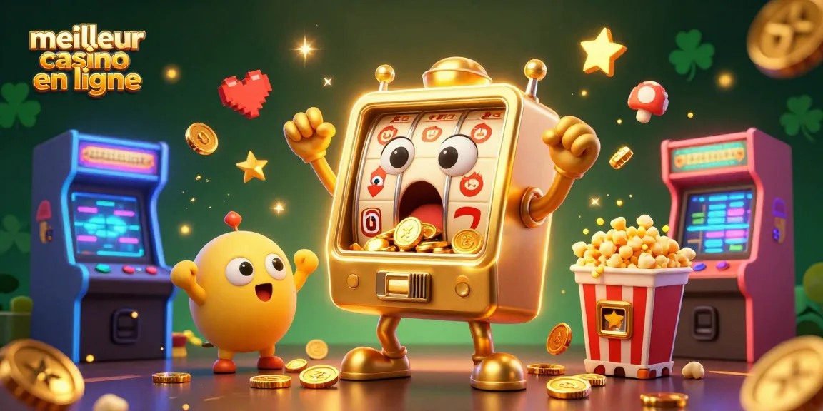 Le meilleur casino en ligne trouve son jackpot avec une machine à sous dorée et des pièces scintillantes.