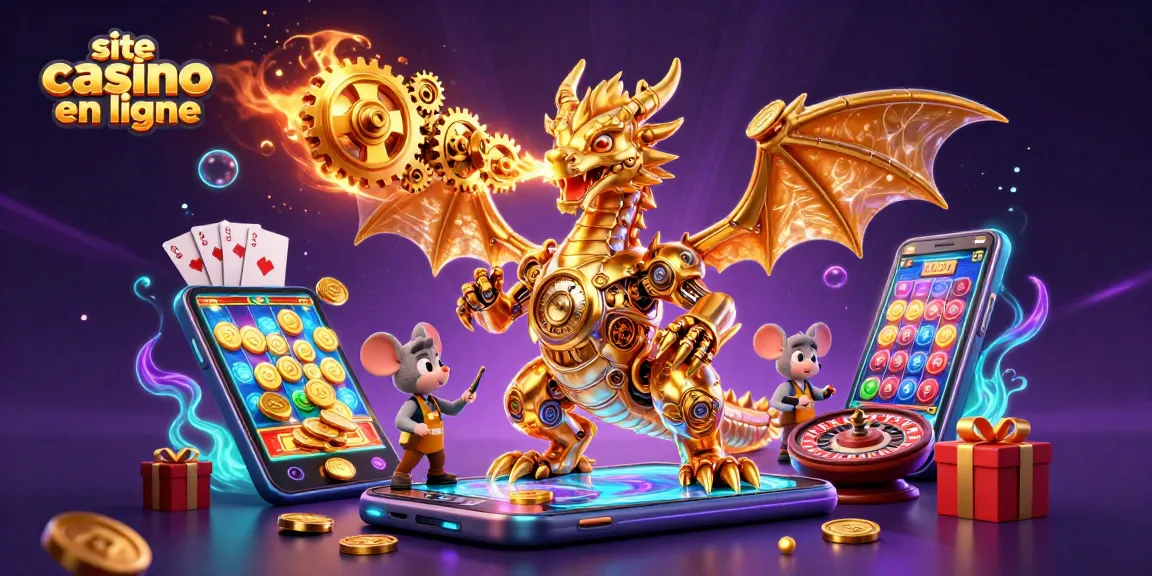 Le site casino en ligne avec un dragon mécanique coloré et des éléments de jeu captivants.