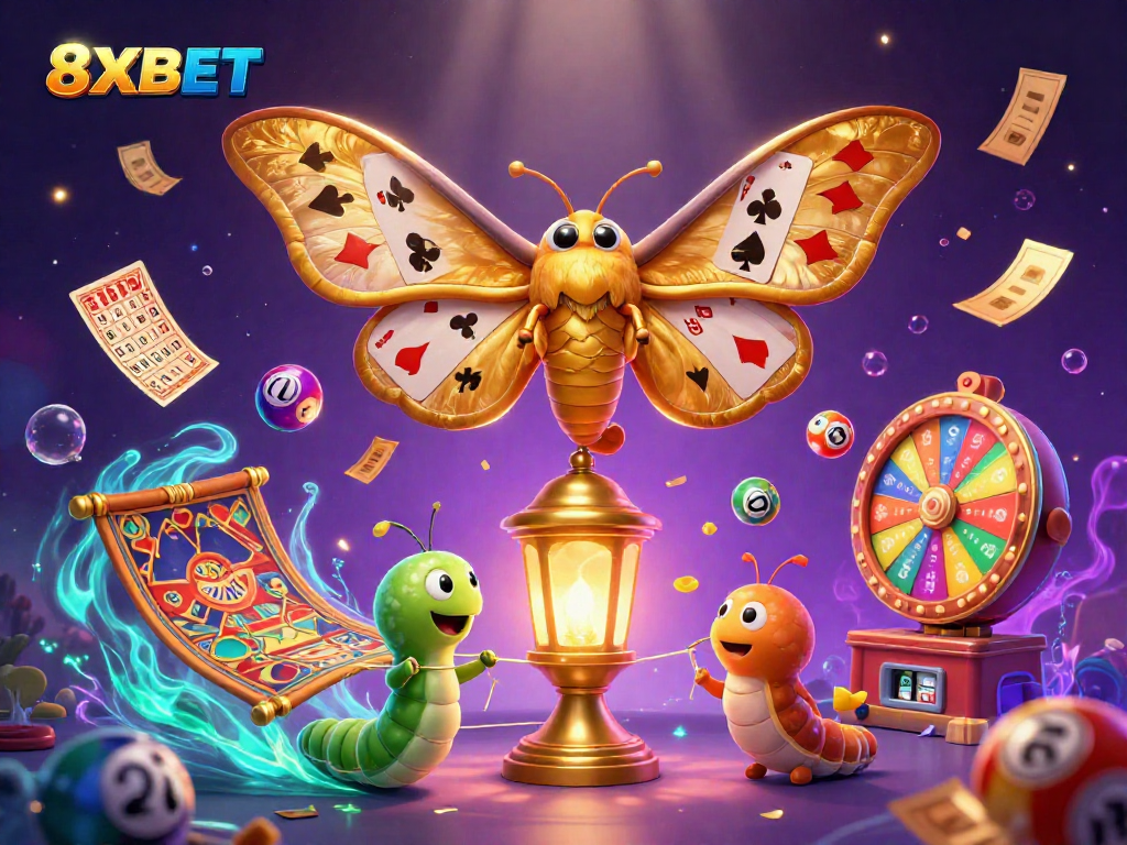 Engage in thrilling casino action with 8XBET's vibrant 3D illustration showcasing the fun of interactive games.