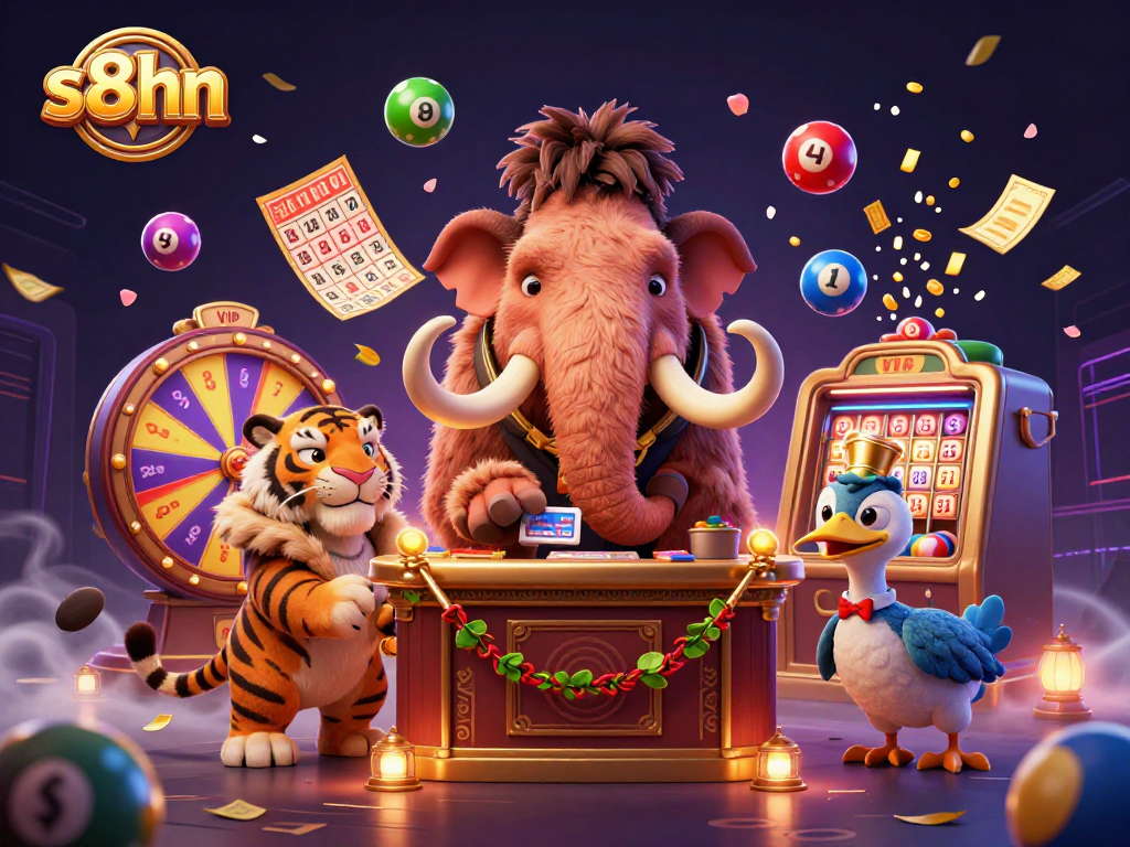 Join the exciting world of S8HN gaming with vibrant lottery elements and fun characters!