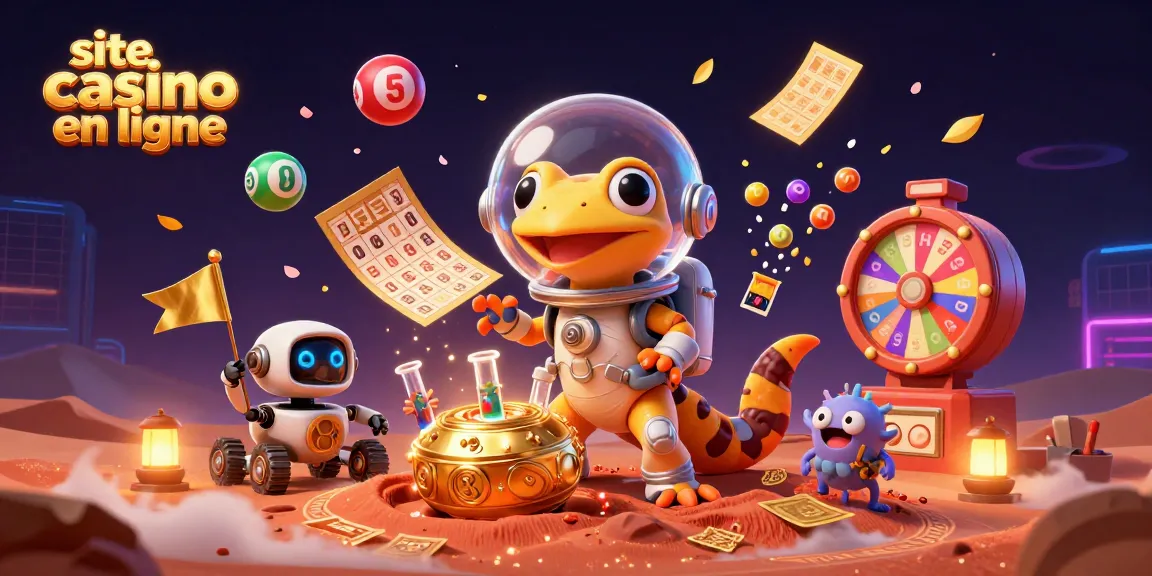 Découvrez le site casino en ligne avec une illustration dynamique et ludique de jeux de hasard sur Mars.