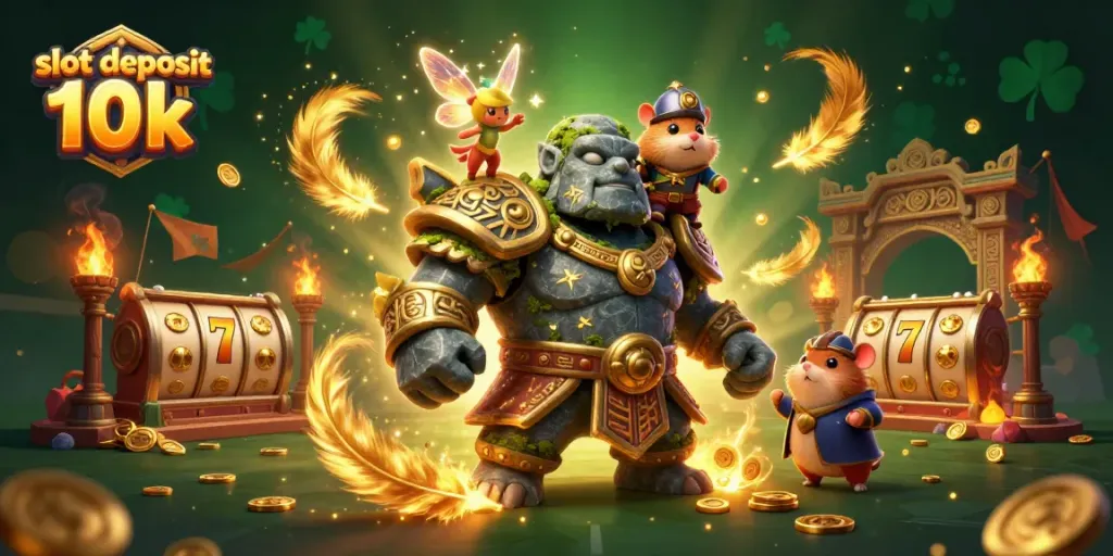 Experience the excitement of slot deposit 10k with magical characters in a vibrant 3D casino scene.