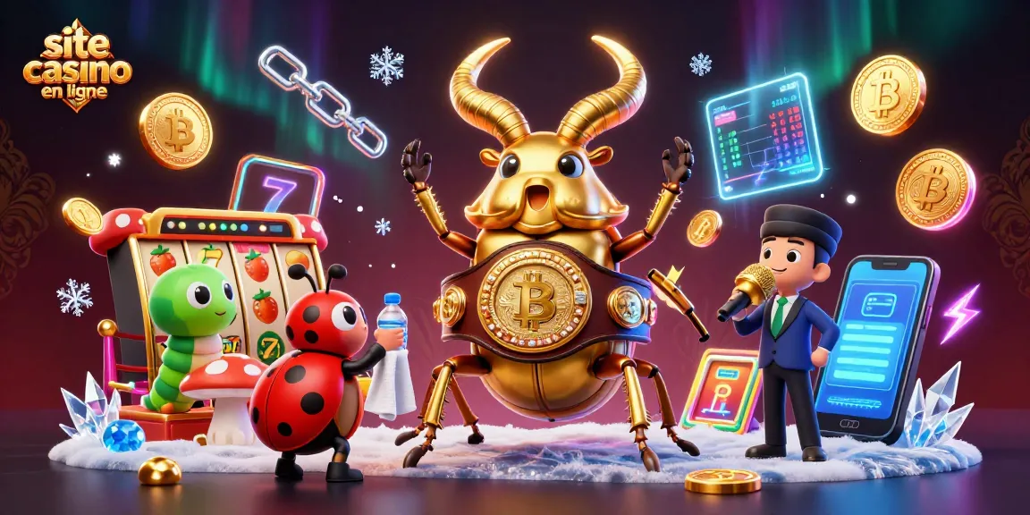 Casino en ligne captivant avec un scarabée doré et des symboles de jeux lumineux.