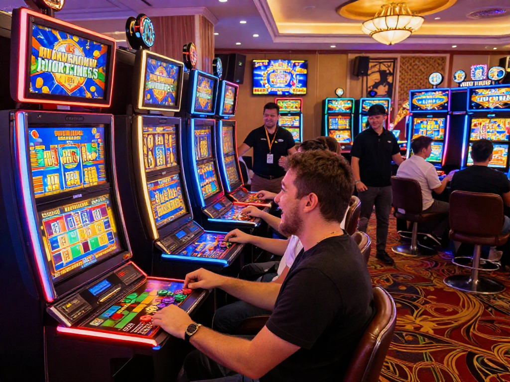 Exciting slot88 gaming experience with vibrant machines and happy players