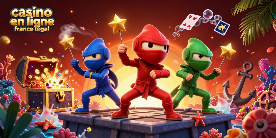 Illustration 3D d'une équipe de caméléons ninjas effectuant des poses martiales, incorporant des éléments de casino en ligne france légal