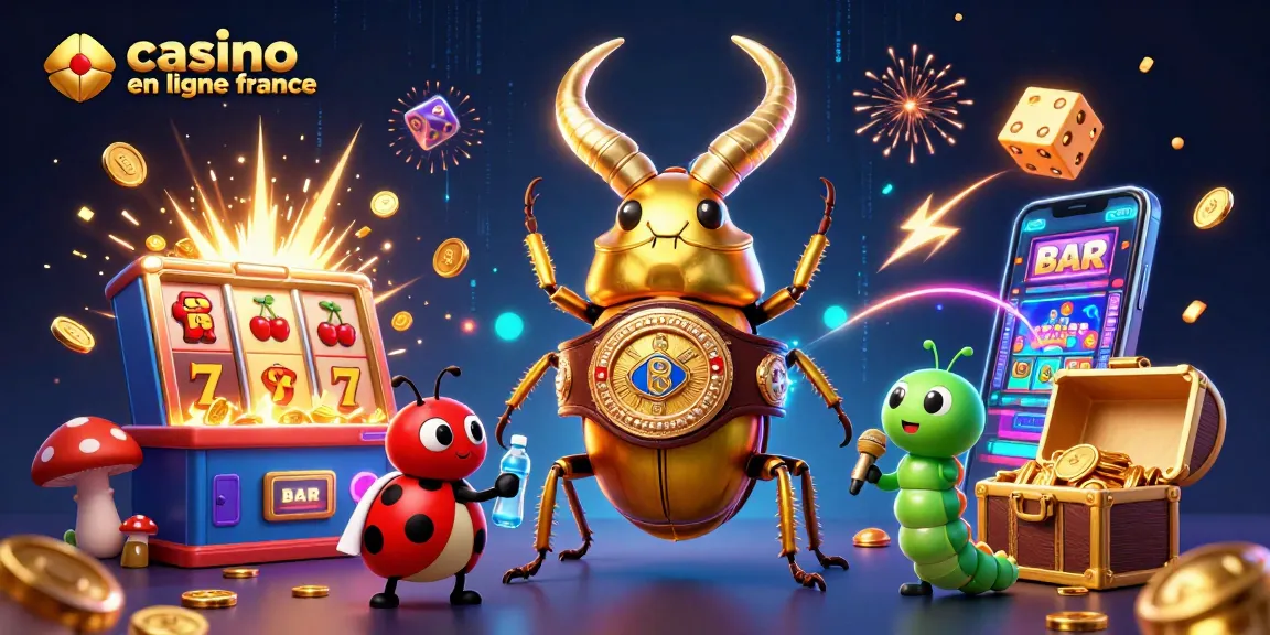 Jouer sur un casino en ligne France avec une machine à sous en or et un escargot animateur sur scène.