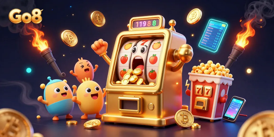 Go8 slot machine wins big as coins rain down, immersive casino excitement captured in vibrant detail