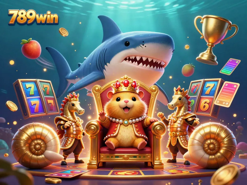 Experience the thrill of slots with 789win, featuring assorted symbols and vibrant casino characters.