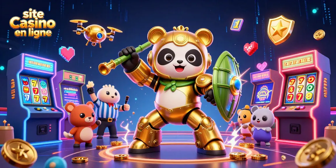 Visualisez un site casino en ligne dynamique avec un panda doré et des machines à sous