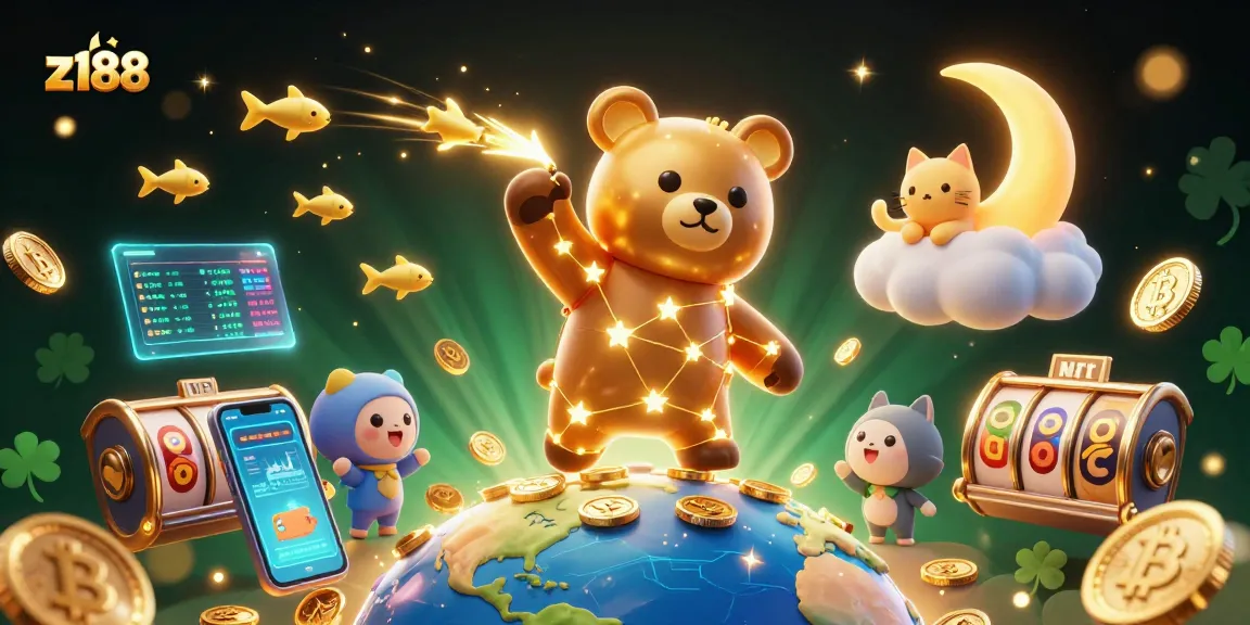 Engage with z188's thrilling casino experience as gold coins rain from a sparkling constellation bear.