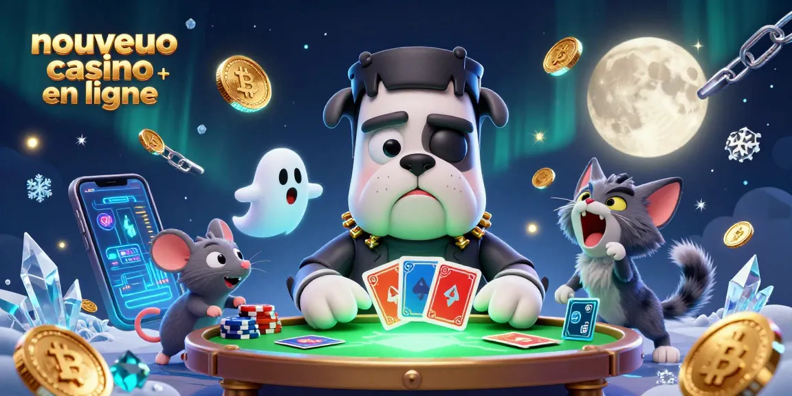 Visionnez le nouveau casino en ligne avec des personnages animés jouant aux cartes, des pièces numériques et des éléments de jeu.