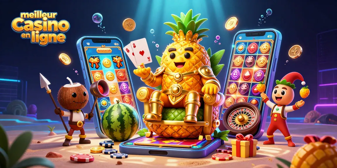 Jouez dans le meilleur casino en ligne avec un roi ananas en or et des gardes de noix de coco.