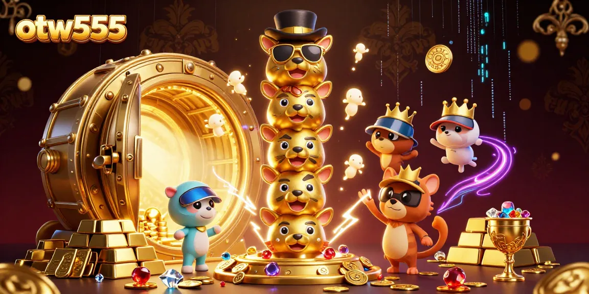 Engage in the vibrant otw555 casino scene with a golden totem pole surrounded by treasures and sparkling elements.