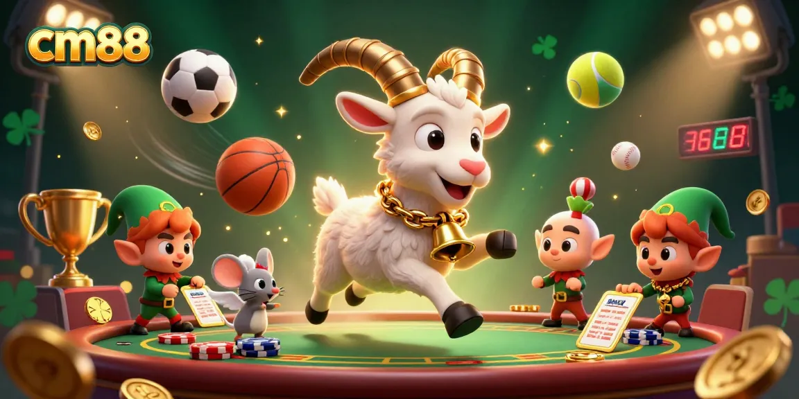 Play exciting games at CM88, where a Krampus goat runs a vibrant casino scene amidst playful chaos.