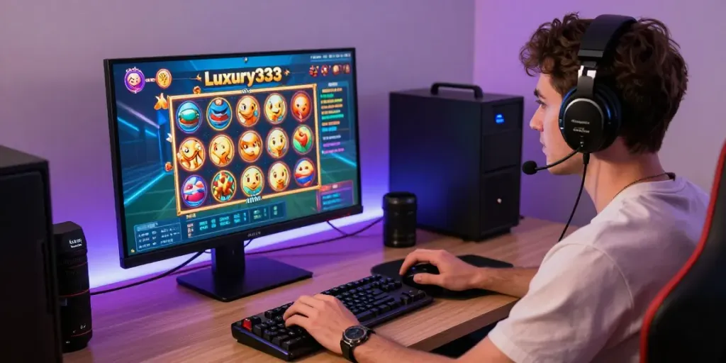 Experience the excitement of luxury333 online gaming setup with stylish peripherals and vibrant gaming interface.