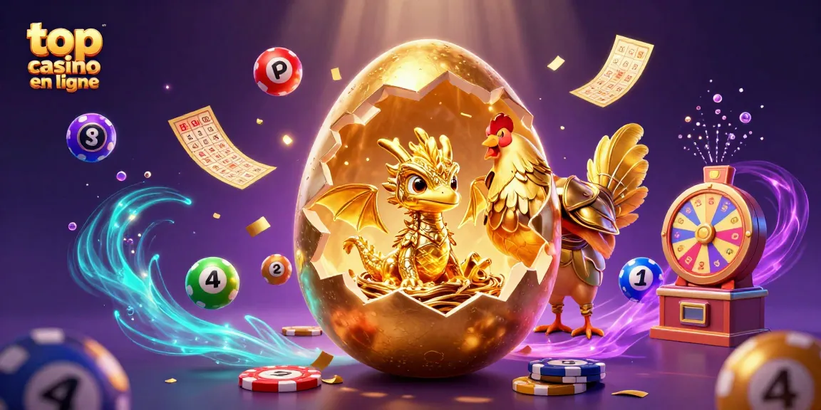 Profitez du top casino en ligne avec un dragon doré et des balles de loterie colorées.