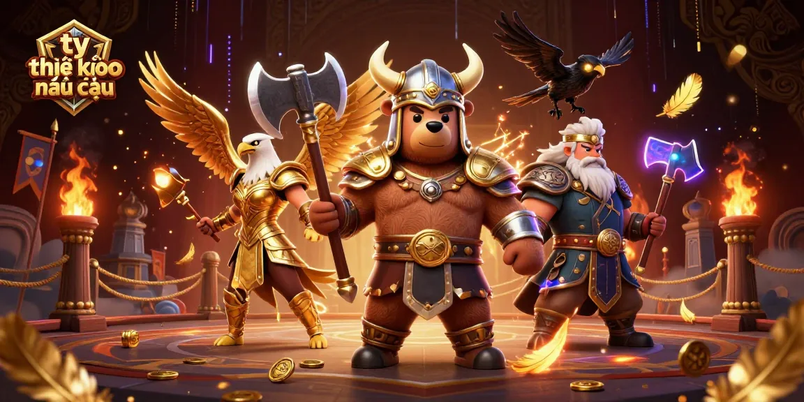 Engage with tỷ lệ kèo nhà cái in a vibrant 3D illustrated scene showcasing dynamic Viking and Valkyrie characters amidst casino action.