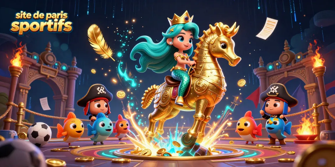 Pariez sur le site de paris sportifs avec une princesse sirène et un hippocampe dans une illustration dynamique.