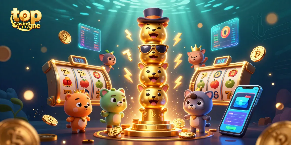 Jouez dans les meilleurs casinos en ligne avec une illustration de totem et des symboles de jackpot.