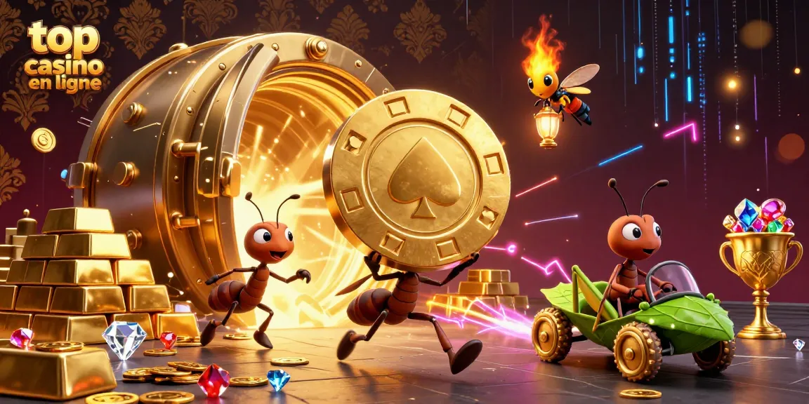 Profitez des expériences de jeu au top casino en ligne avec des personnages ludiques transportant des jetons d'or.
