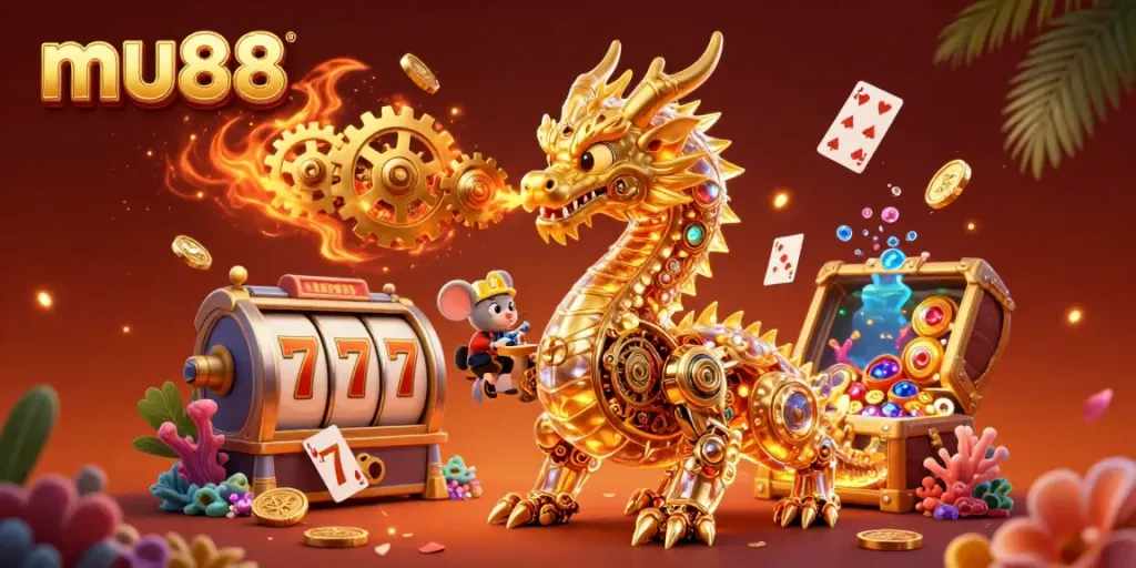Experience exhilarating gameplay with mu88 featuring a golden dragon and vibrant slot elements.