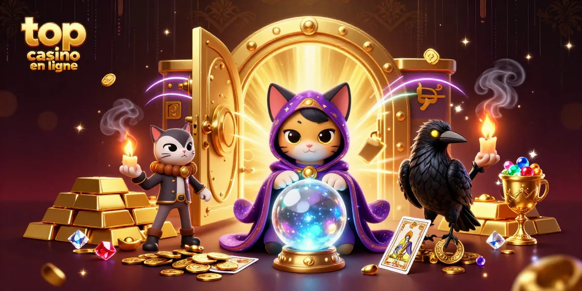 Découvrez les mystères des jeux au top casino en ligne avec ce chat mystique et des éléments enchanteurs.