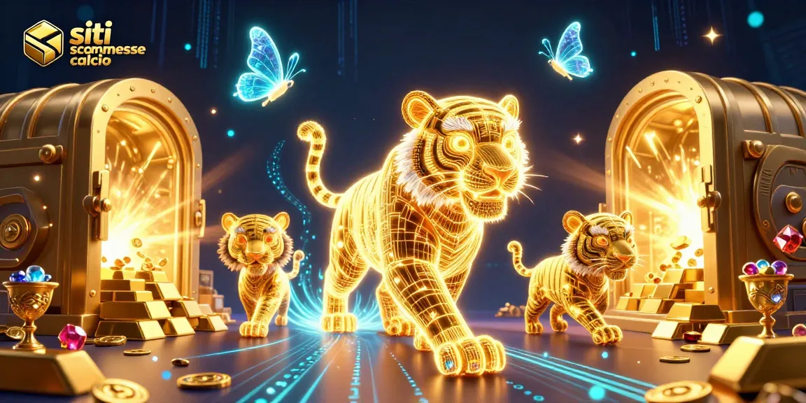 Scommetti sui migliori siti scommesse calcio con il tigre d'energia e simboli dorati.