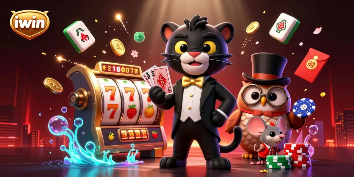 Engage with iwin's immersive gaming scene featuring a panther dealer and rich casino elements.