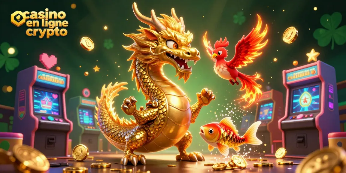 Découvrez un dragon chinois et une phénix illustrant le casino en ligne crypto avec des pièces d'or.
