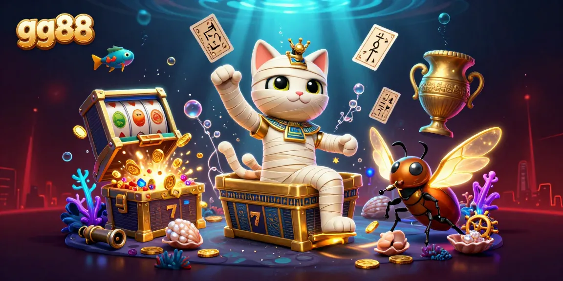 Uncover gg88's vibrant casino action as the mummy cat bursts from its sarcophagus amidst dazzling riches and engaging games.