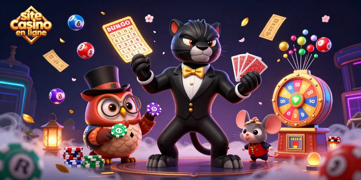 Jouer sur le site casino en ligne avec une illustration colorée et des personnages cartoonesques.